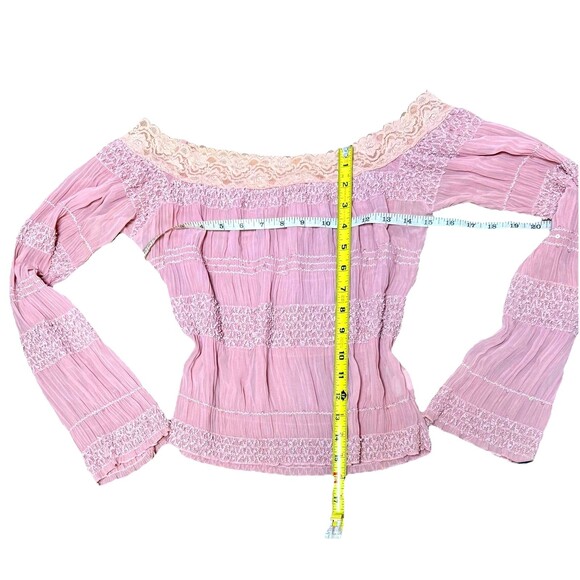 Forever 21 Y2K Fairycore Boho Off Shoulder Pink Lace Trim Top Women M USA - Picture 5 of 6